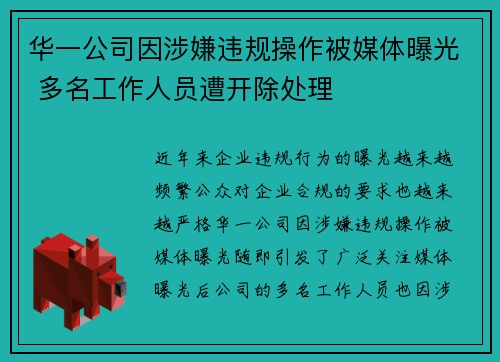 华一公司因涉嫌违规操作被媒体曝光 多名工作人员遭开除处理